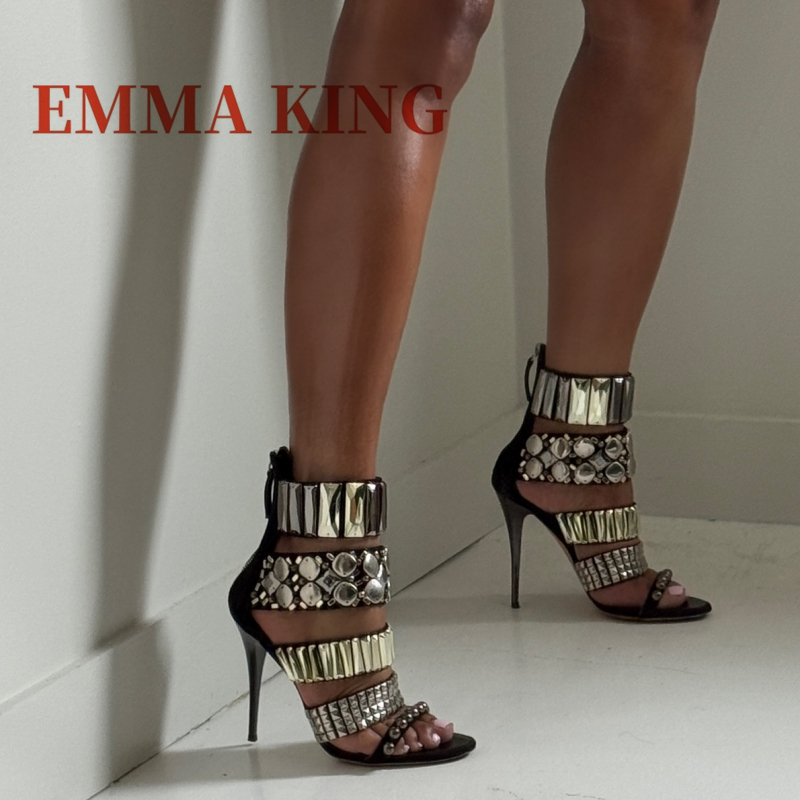Summer Clothing Elegant - Black Embellished Ankle Strap Sandals Summer