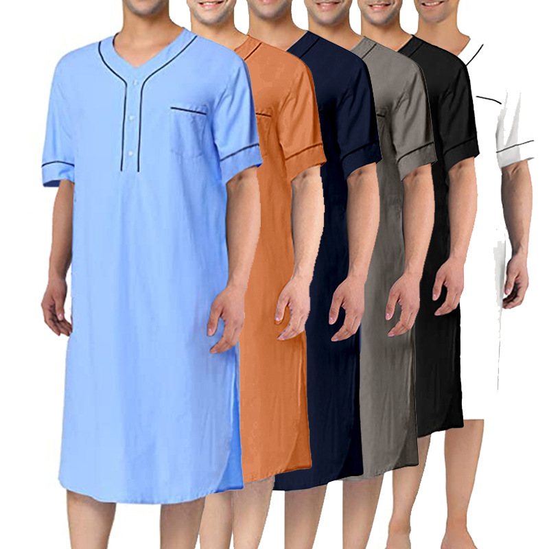 Summer Nights Clothing - Summer Short Sleeve Men Thin Nightgown