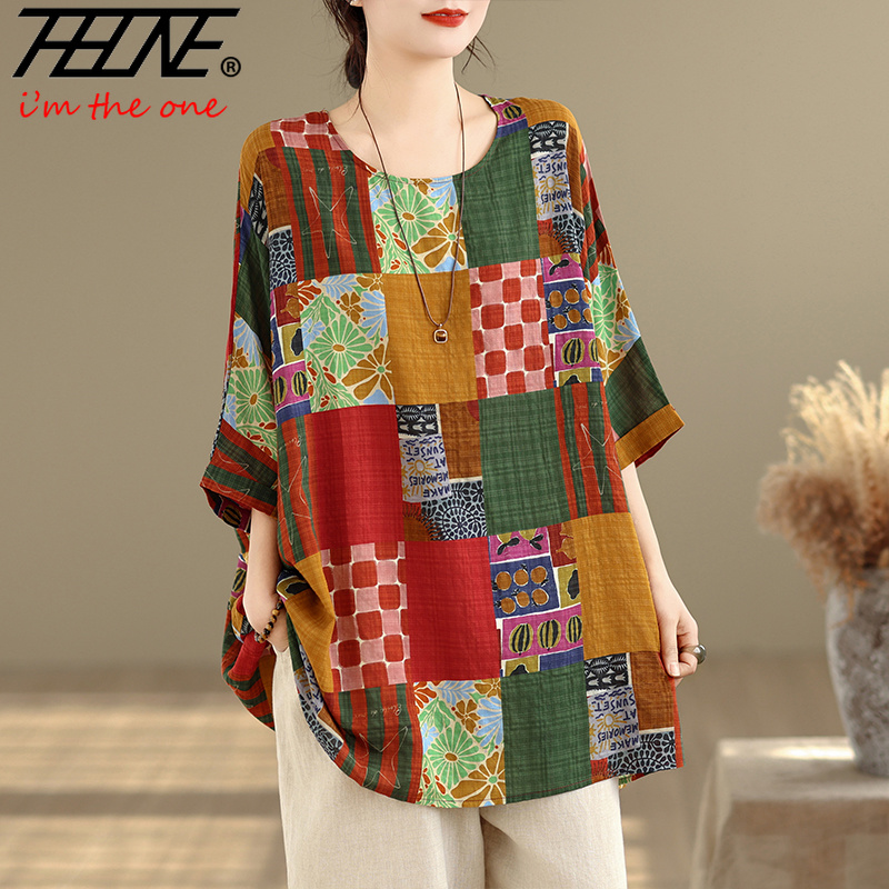 Summer Clothing For Plus Size Women - THHONE Women Shirts Print Loose Plus