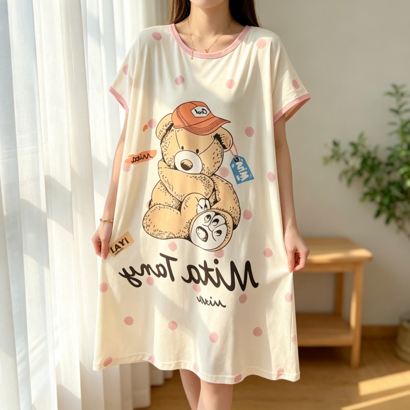 Summer Nights Clothing - Women Cute Bear Print Nightgown Summer