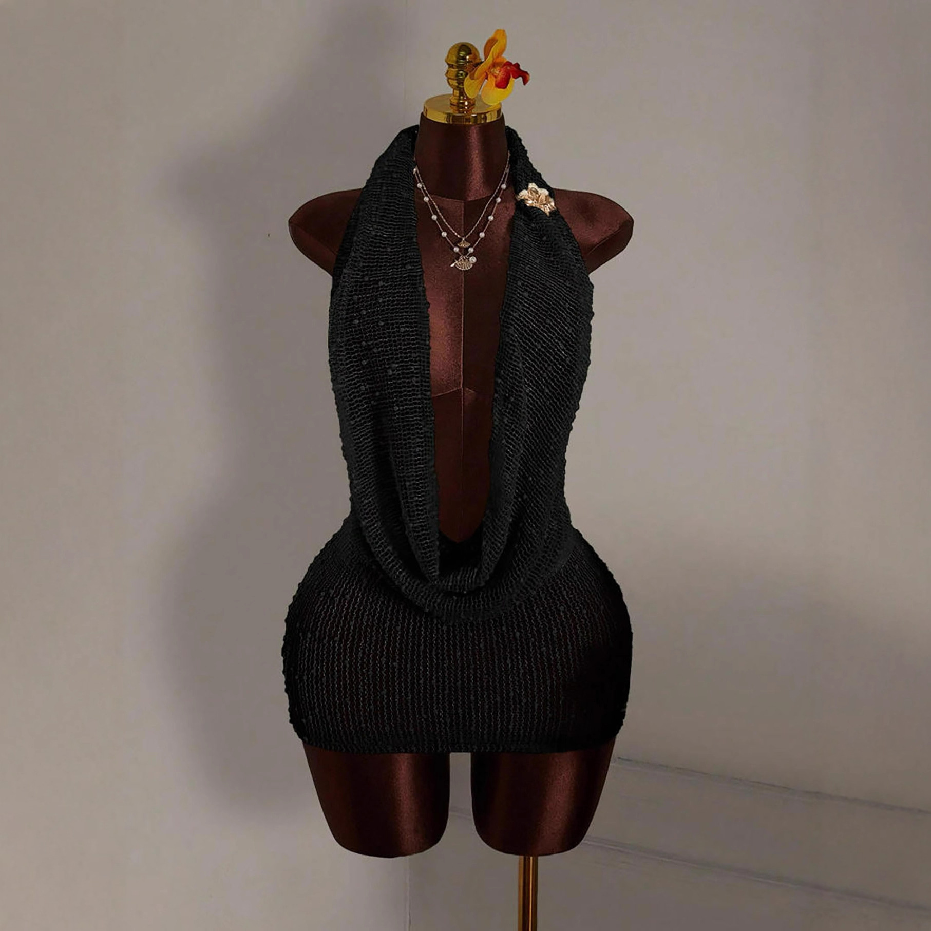 Knitted Bodycon Mini Dress Wom - Summer Clothing Drawing ulasan dan harga