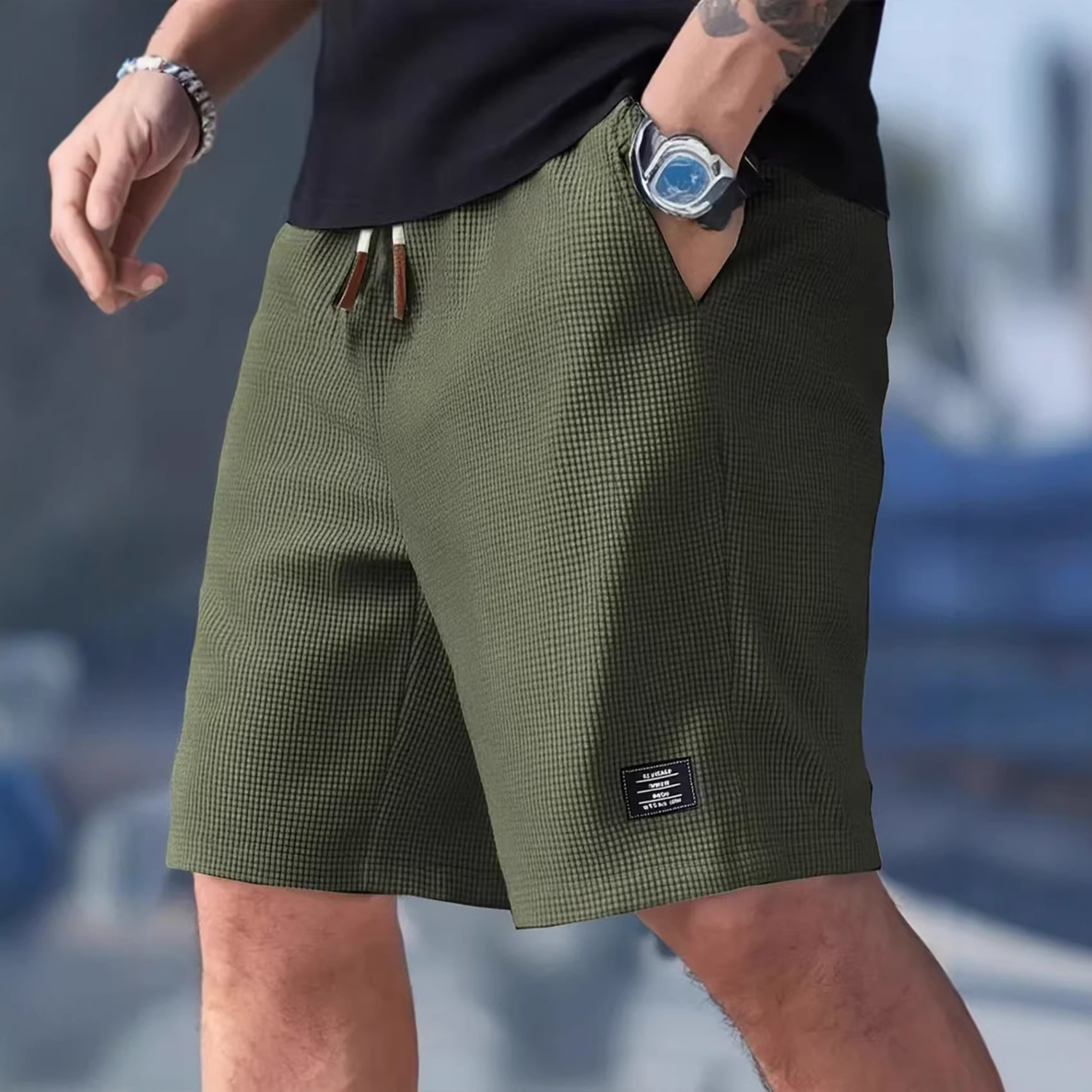 Male Short Pants Black Waffle  - Summer Clothing Deals ulasan dan harga
