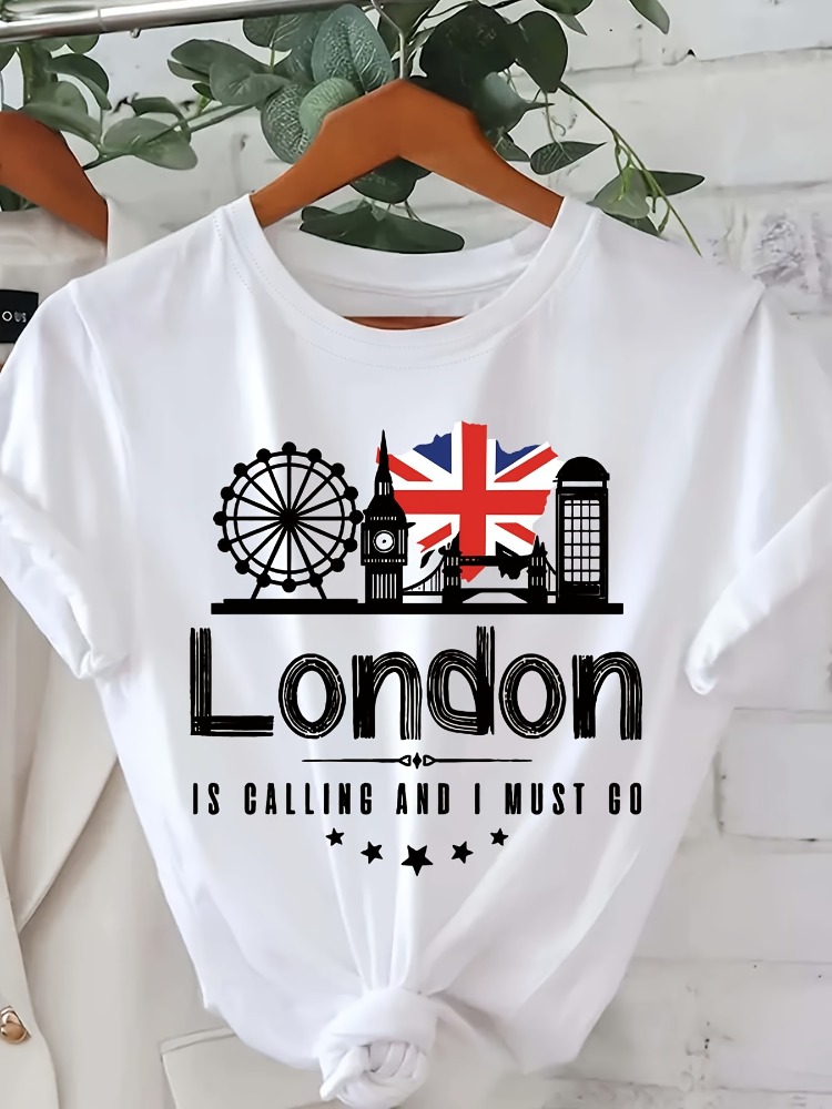 London Letter Print Women's T- - Summer Clothing London ulasan dan harga