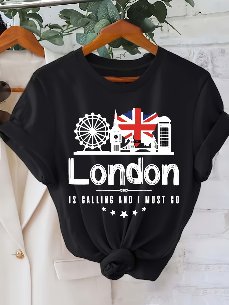 London Letter Print Women's T- - Summer Clothing London ulasan dan harga