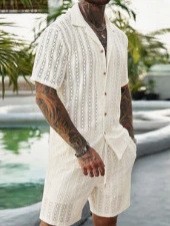 Men Crochet Knit 2 Piece Set L - Summer Clothing Trend ulasan dan harga