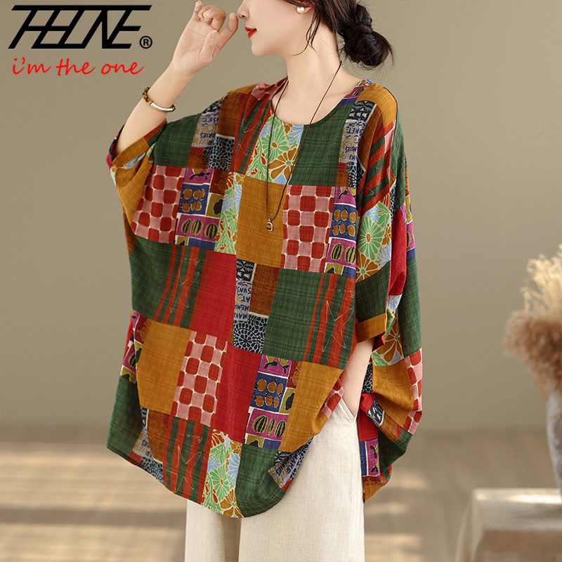 THHONE Women Shirts Print Loos - Summer Clothing For Plus Size Women ulasan dan harga