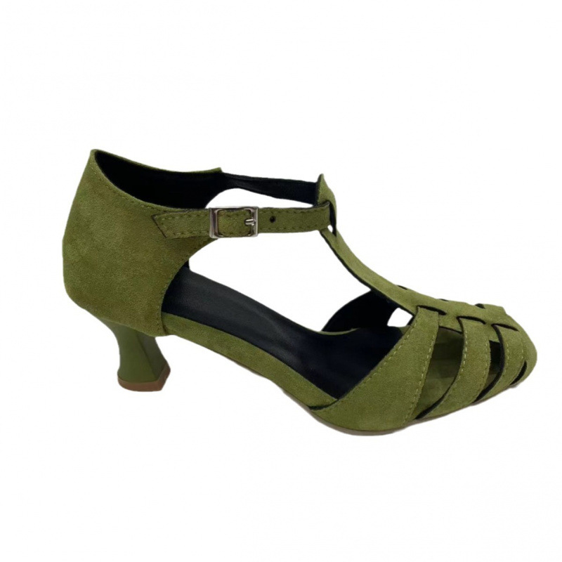 Women's Green Suede Kitten Hee - Summer Clothing Elegant ulasan dan harga