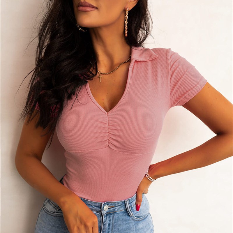 Women Turndown Collar Short-Sl - Summer Clothing Deals ulasan dan harga