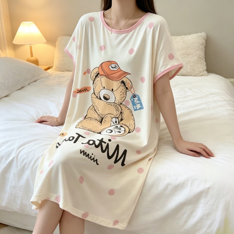 Women Cute Bear Print Nightgow - Summer Nights Clothing ulasan dan harga