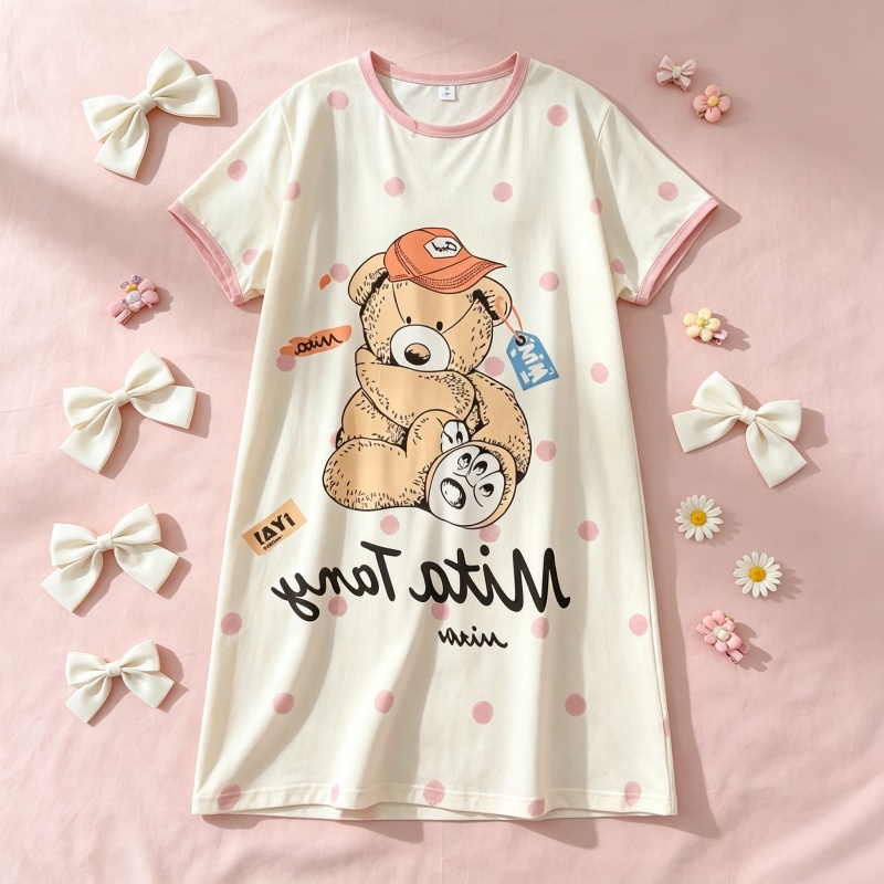 Women Cute Bear Print Nightgow - Summer Nights Clothing ulasan dan harga