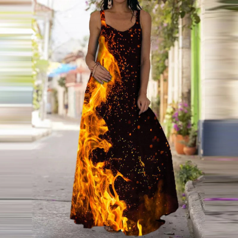 Women's Fashionable Flame Prin - Summer Clothing Elegant ulasan dan harga