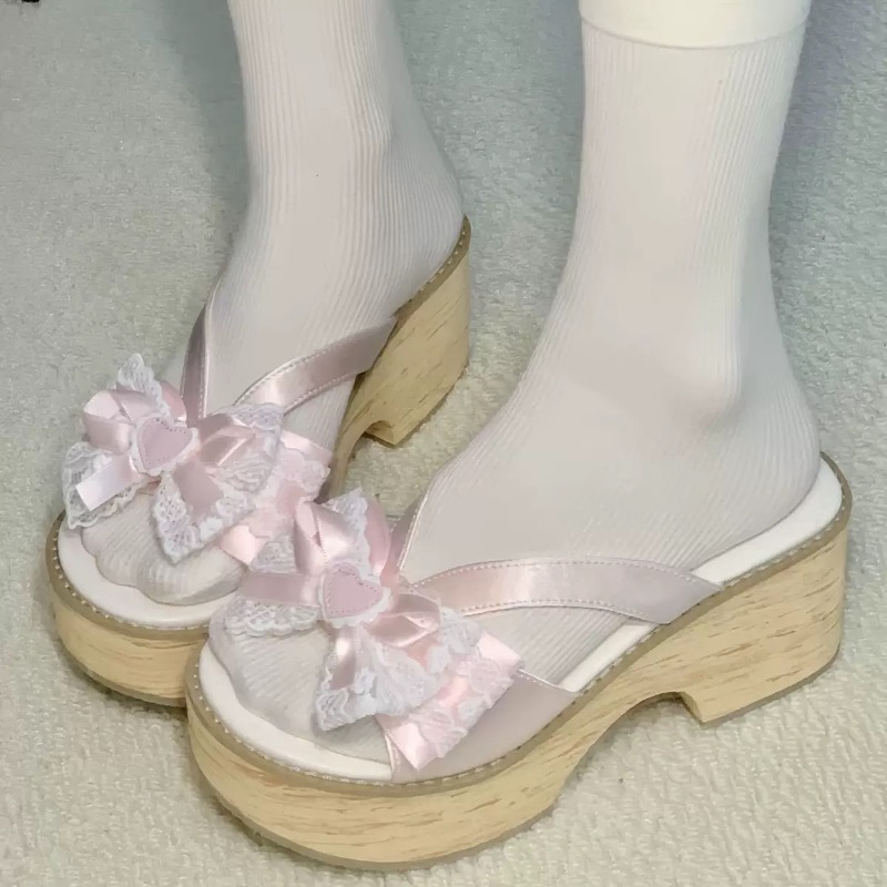 Sweet Bow Wood Grain Thick Bot - Summer Clothing Sale ulasan dan harga