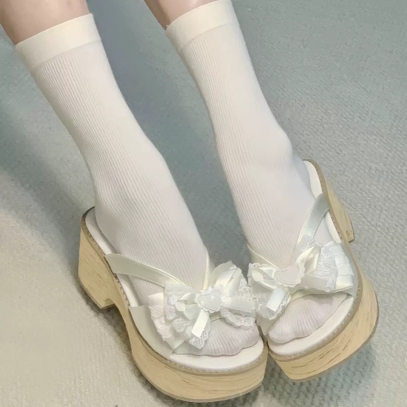 Sweet Bow Wood Grain Thick Bot - Summer Clothing Sale ulasan dan harga