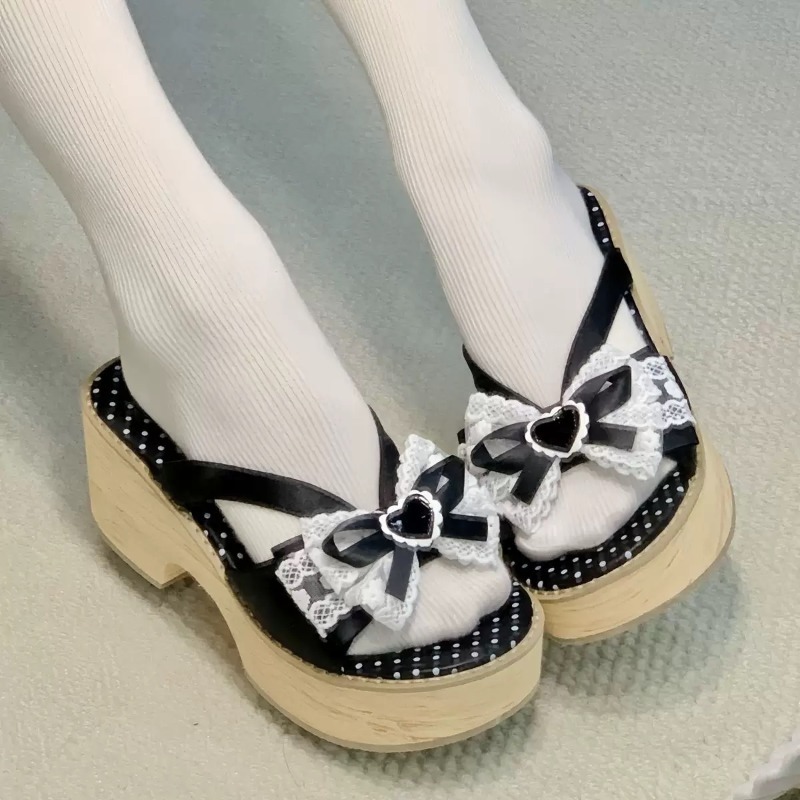 Sweet Bow Wood Grain Thick Bot - Summer Clothing Sale ulasan dan harga