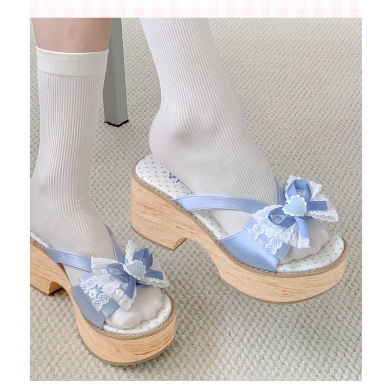 Sweet Bow Wood Grain Thick Bot - Summer Clothing Sale ulasan dan harga