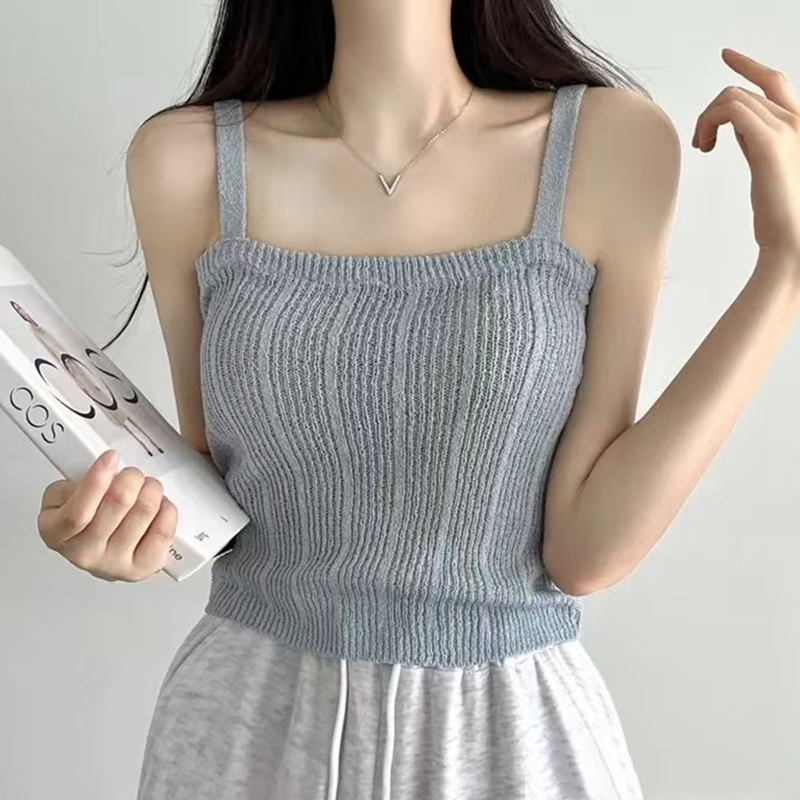 Knitted Cami Top for Women Tee - Summer Clothing Teens ulasan dan harga