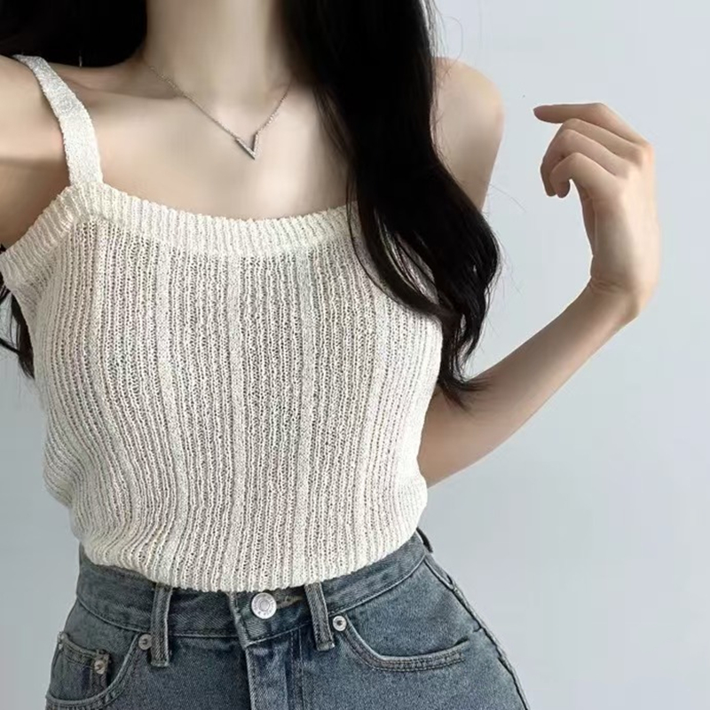 Knitted Cami Top for Women Tee - Summer Clothing Teens ulasan dan harga