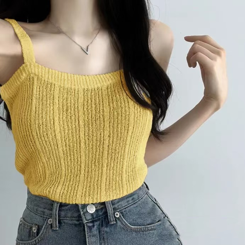 Knitted Cami Top for Women Tee - Summer Clothing Teens ulasan dan harga